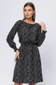 Платье черное в мелкий горошек с длинными рукавами 1001 DRESS