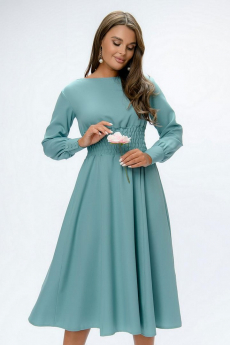 Платье цвета полыни длины миди с широкой резинкой на талии 1001 DRESS