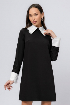 Платье черное длины мини со съемными манжетами и воротником 1001 DRESS
