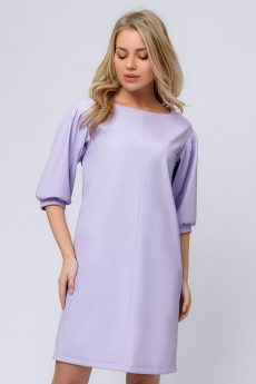 Платье лавандового цвета из искусственной кожи длины мини с объемными рукавами 1001 DRESS