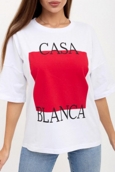 Женская белая футболка оверсайз с ярким принтом Каса Бланка Lika Dress