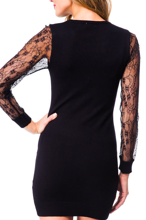 Фото товара 6677, черное платье с прозрачными рукавами