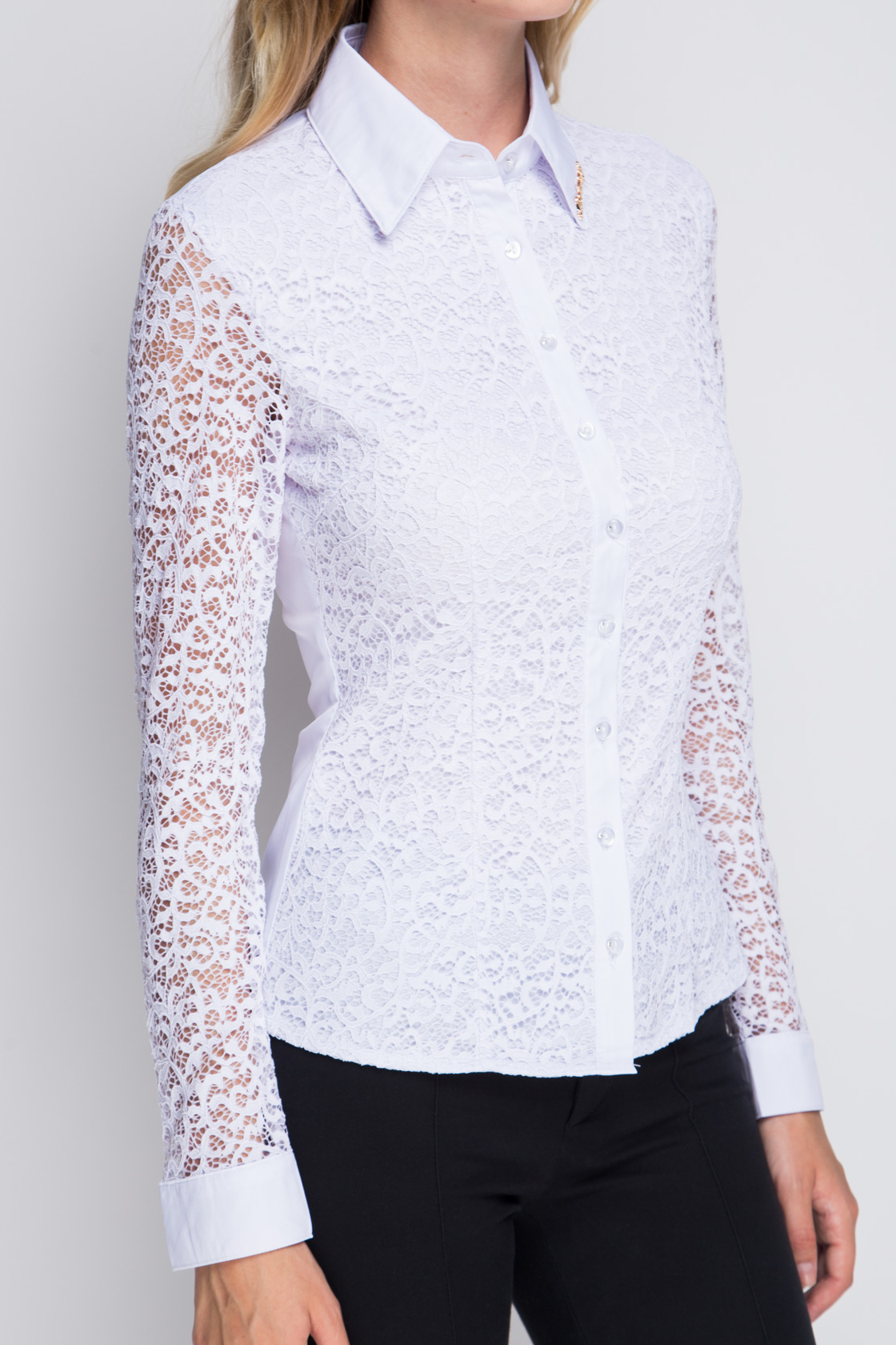Фото товара 9461, белая блузка с гипюровыми рукавами