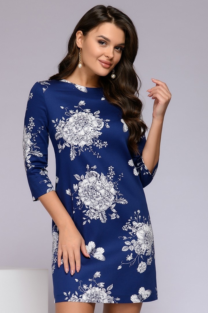 Фото товара 21118, синее платье с цветочным принтом
