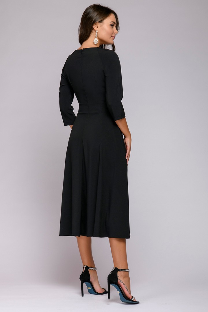 Фото товара 21123, черное платье миди с расклешенной юбкой