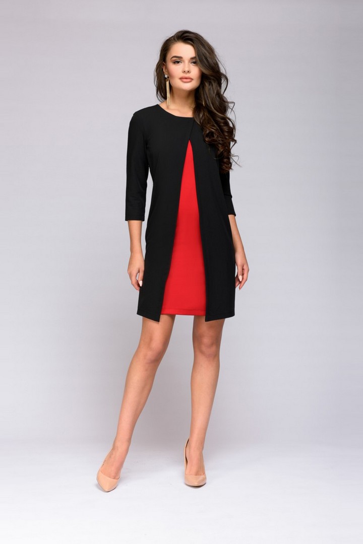 Фото товара 21178, черное платье с красной вставкой