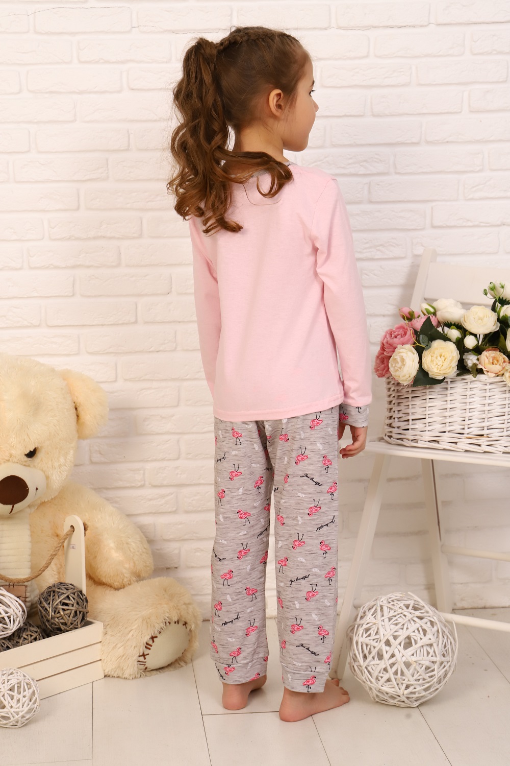 Фото товара 22642, розовая пижама для девочек с фламинго