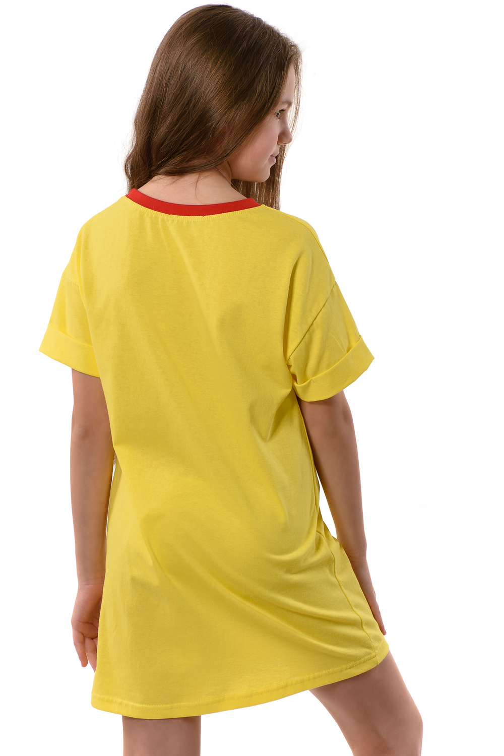 Фото товара 22655, желтая туника для девочки с принтом клубника