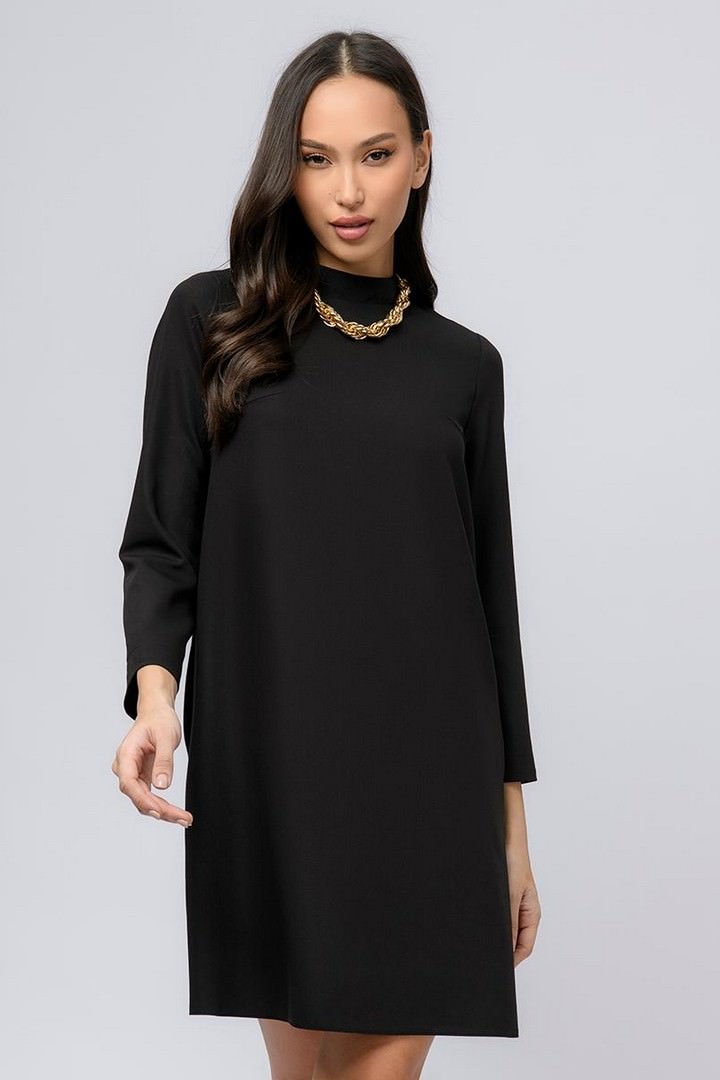 Фото товара 23100, платье черное длины мини со съемными манжетами и воротником