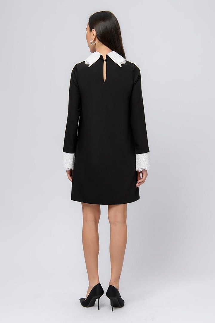 Фото товара 23101, платье черное длины мини со съемными манжетами и воротником