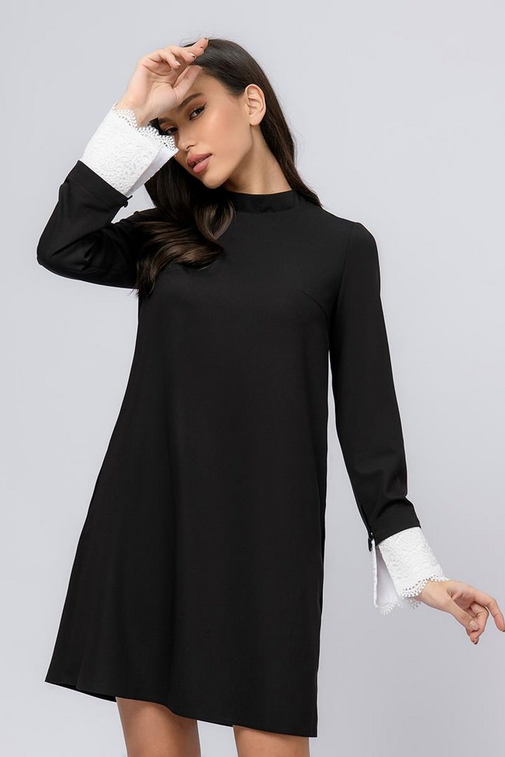 Фото товара 23103, платье черное длины мини со съемными манжетами и воротником