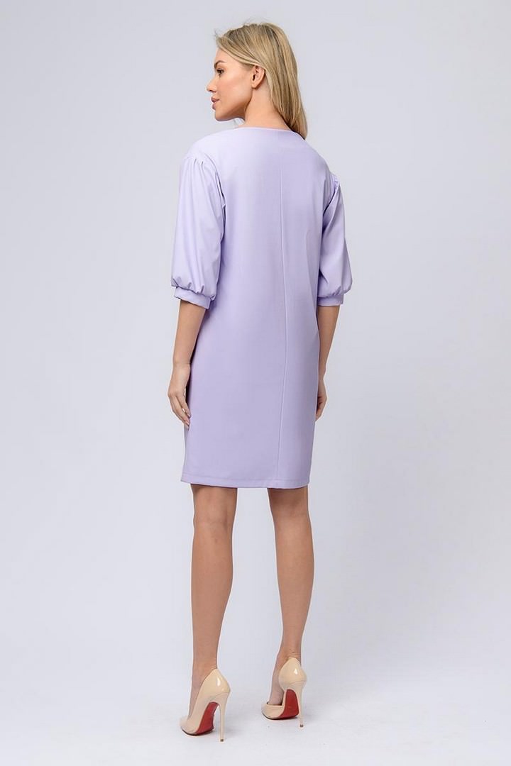 Фото товара 23110, платье лавандового цвета из искусственной кожи длины мини с объемными рукавами