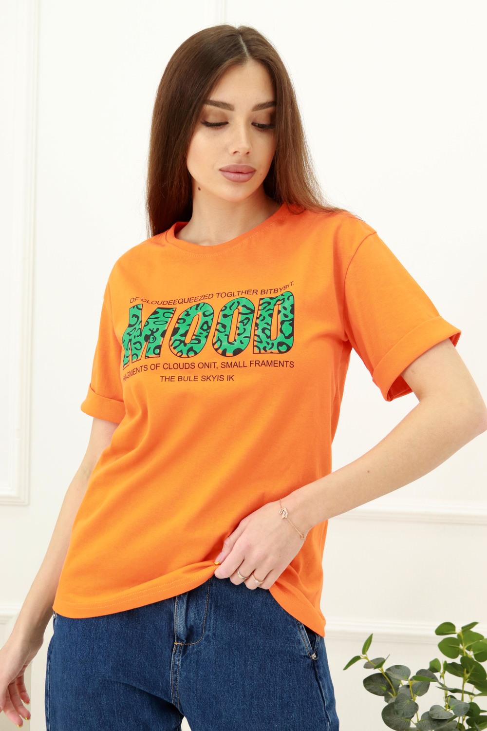 Фото товара 23153, женская оранжевая футболка 