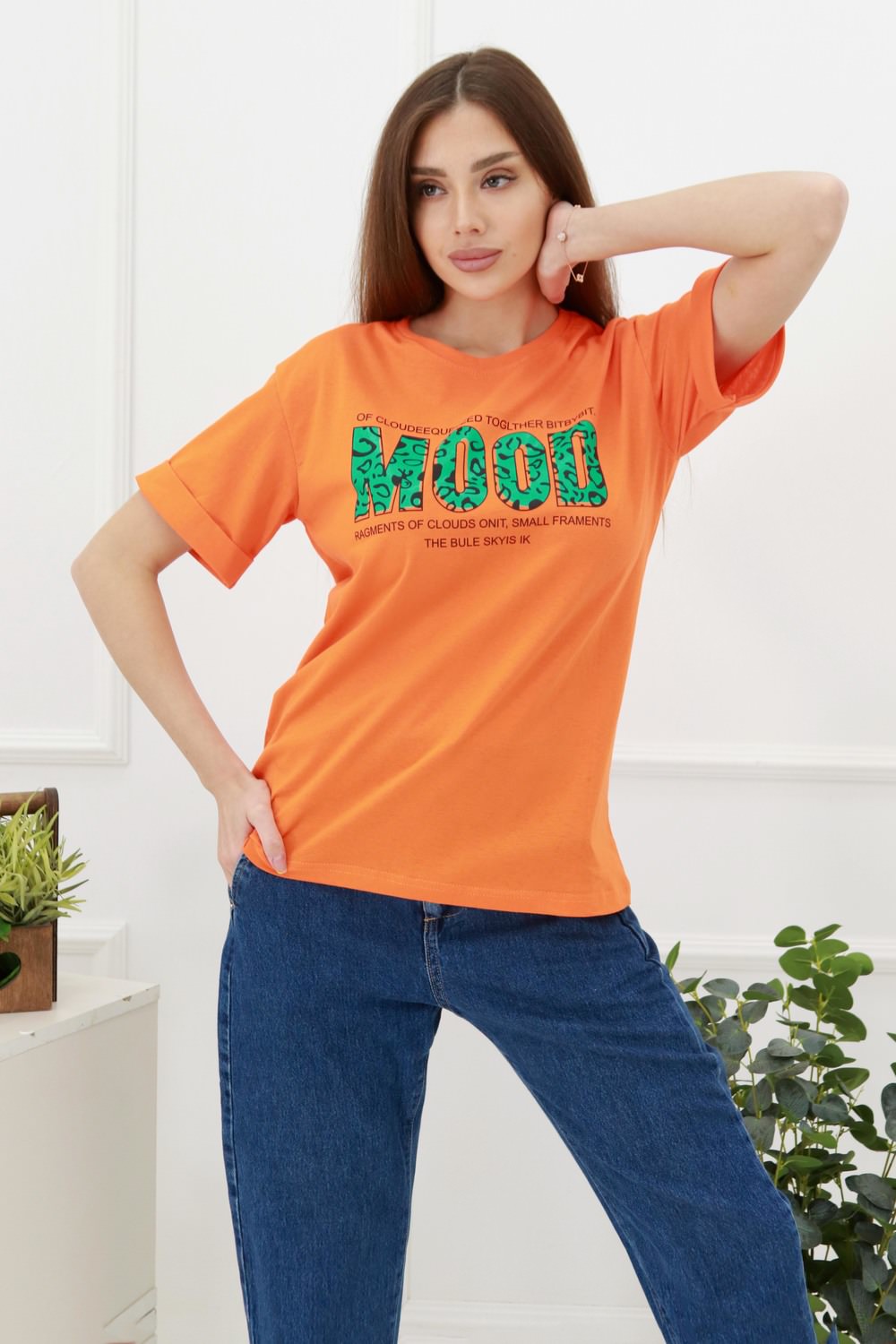 Фото товара 23155, женская оранжевая футболка 
