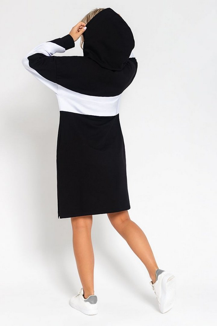 Фото товара 23203, черно-белое теплое толстовка-платье с капюшоном
